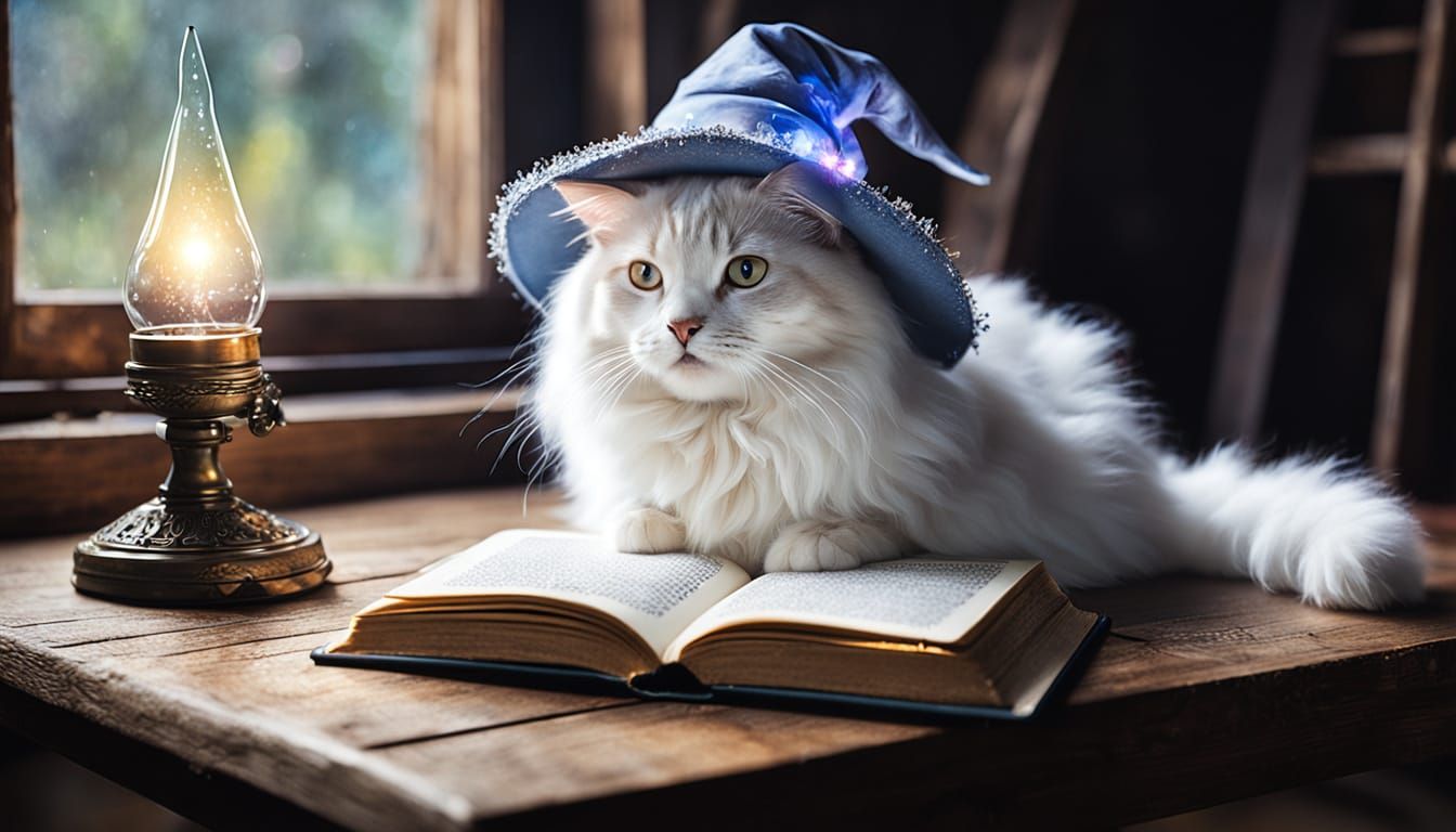 Cat Wizard Reading to Dragons in Watercolor