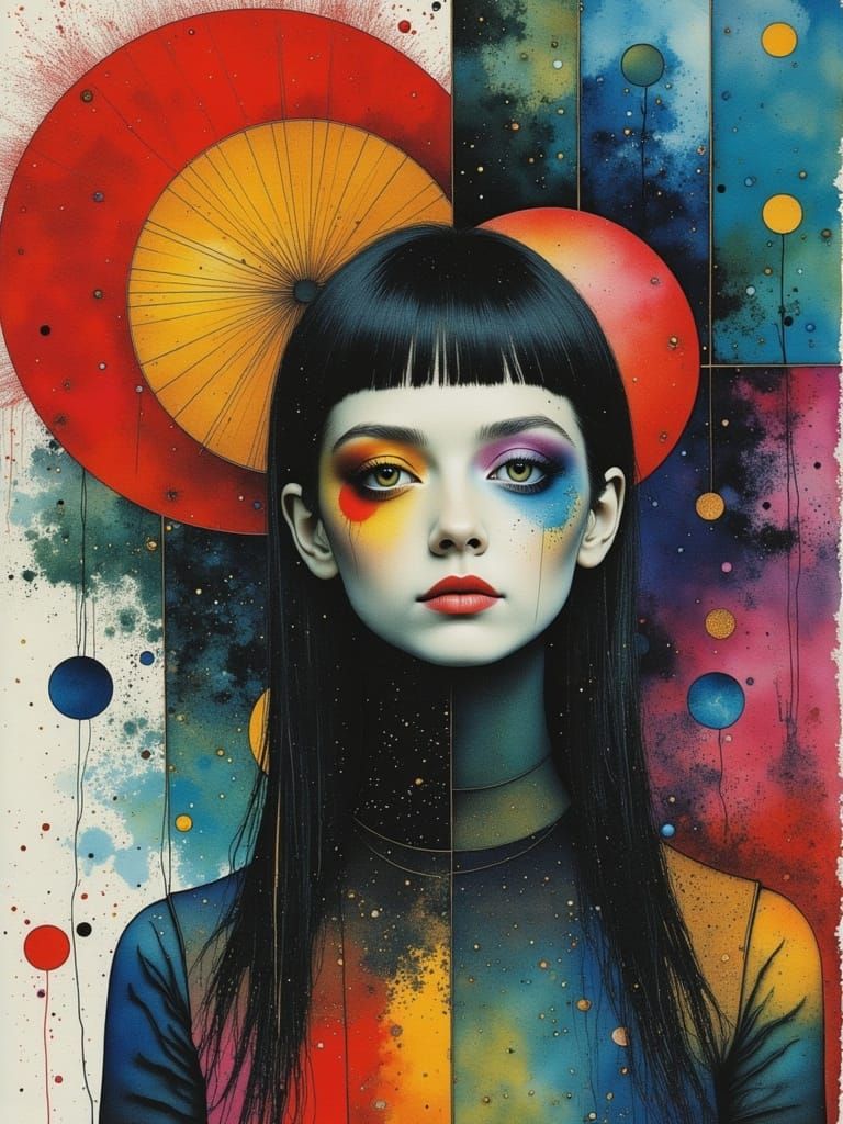 Gothic Abstract Portrait in Watercolor Alcohol Ink Style