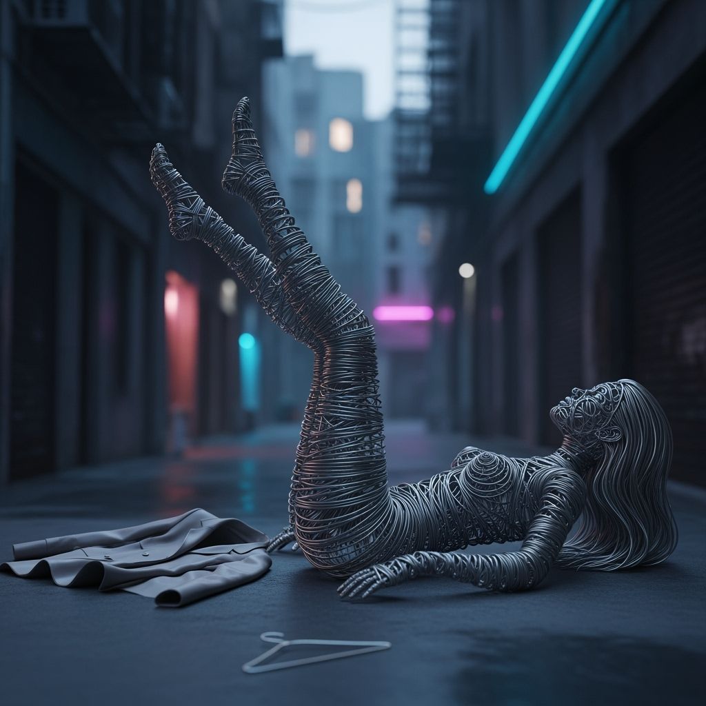 Futuristic Wireframe Woman in Sci-Fi Alley