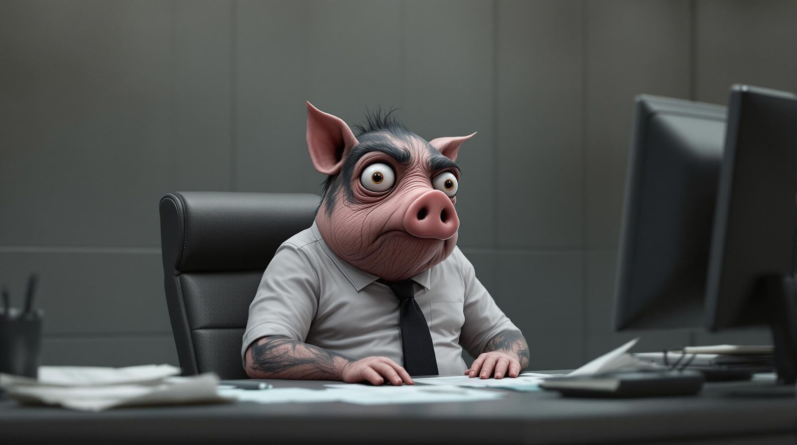 Hyperrealistic 3D Pig in Office Job