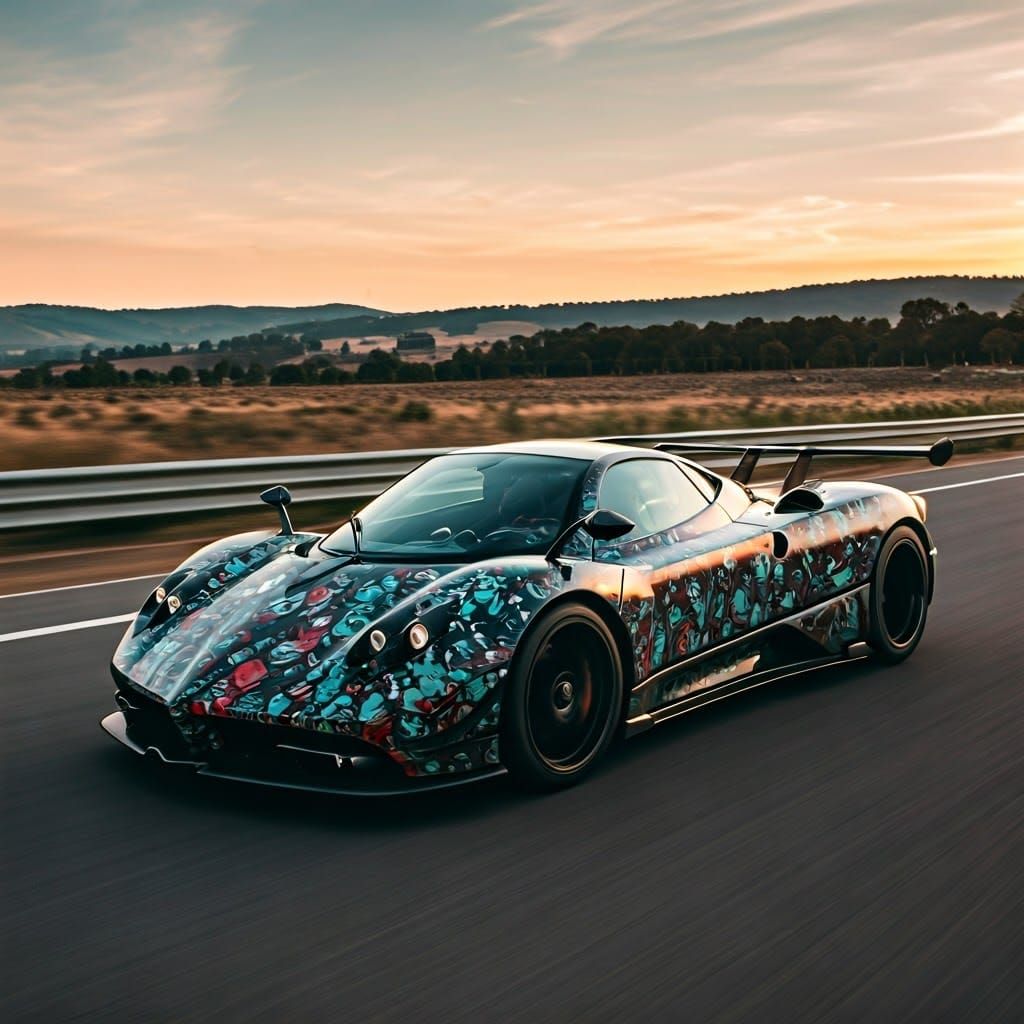 Hyperrealistic Racing Car in Sunset Glow