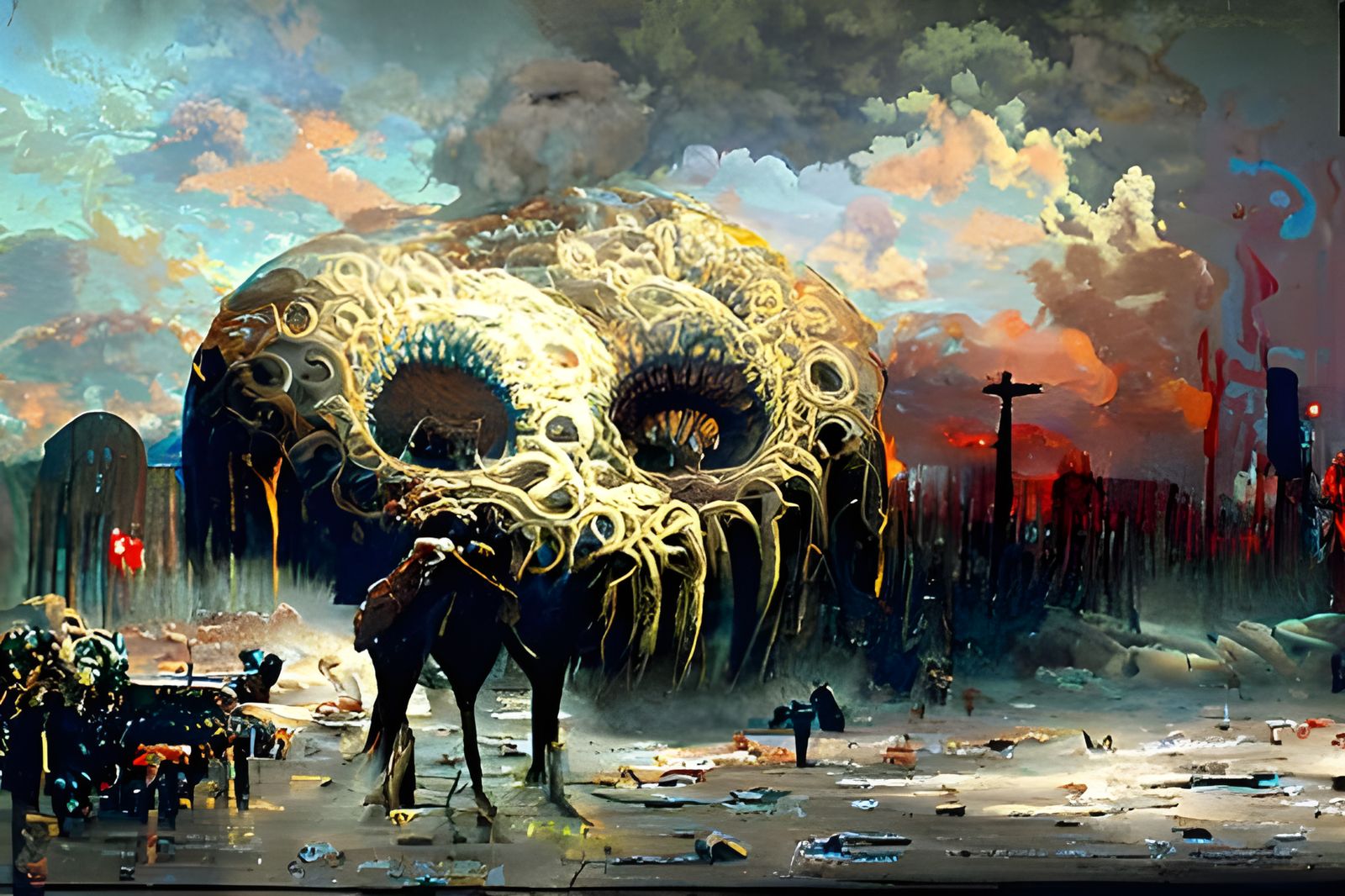 Eldritch Monster Consuming Happiness God, Grim Digital Art