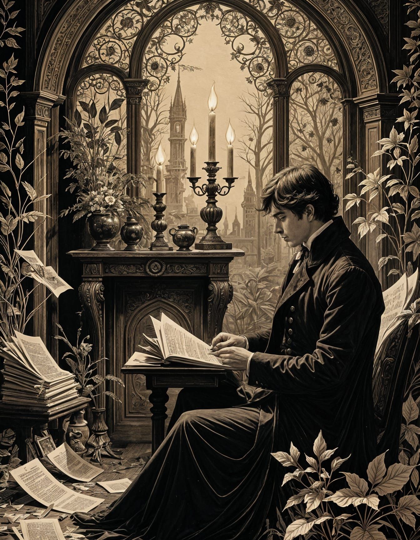 Elegant Study in Sepia Ink