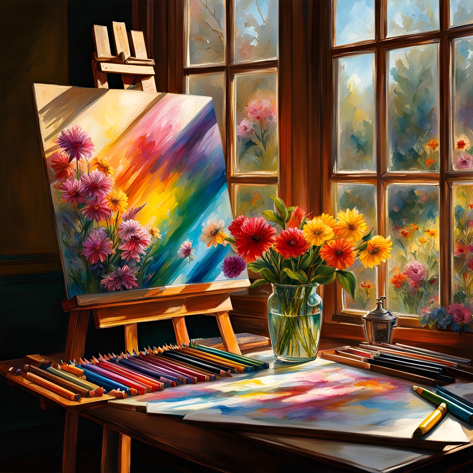 Crayola Crayons Still Life with Flowers