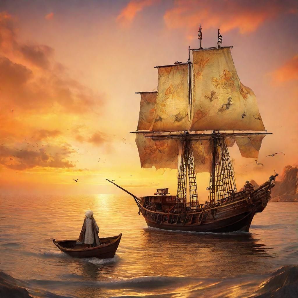 Fantasy Pirate Scene with Ornate Cards, 3D Render