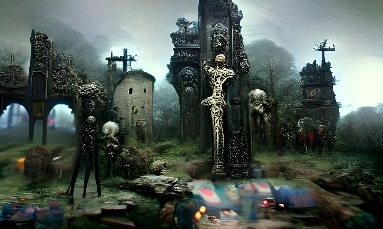 Castle Ruins on Hill of Crosses: Gothic Digital Art