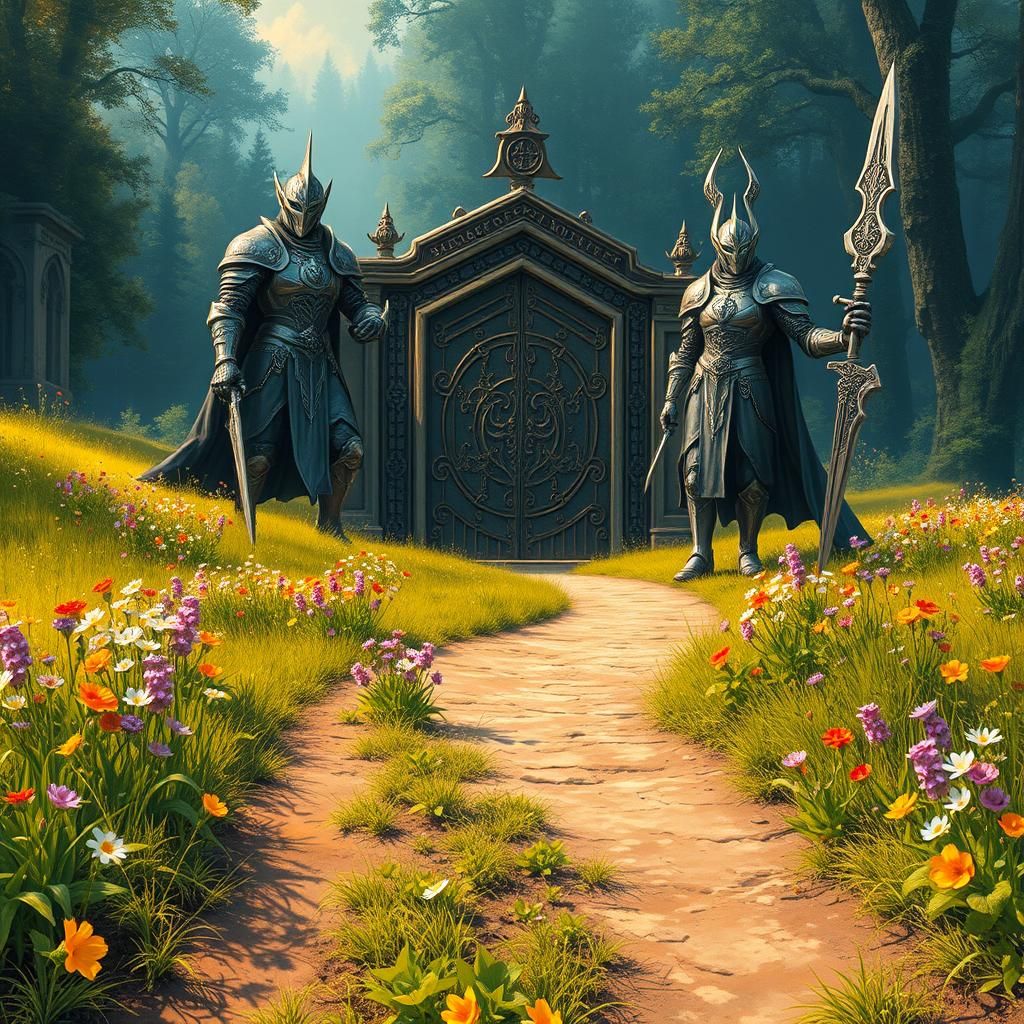 Elven Gatekeepers in a Fantasy Landscape