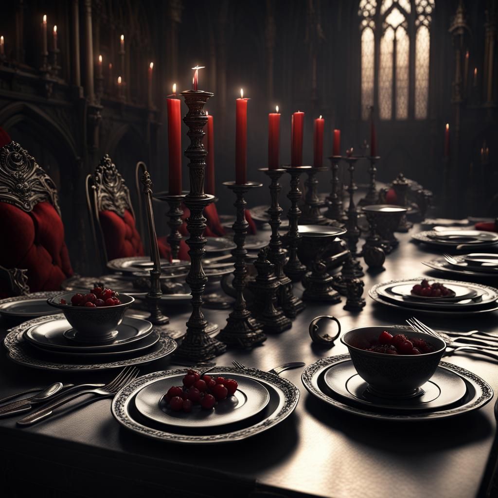 Gothic Vampire Feast Still Life in Dark Fantasy Style