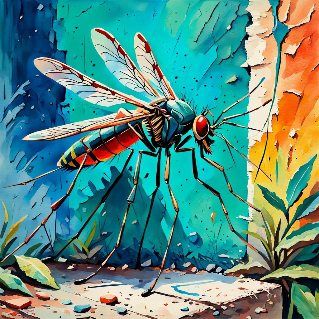 Drunk Mosquito Crash: Gouache Impressionist Masterpiece