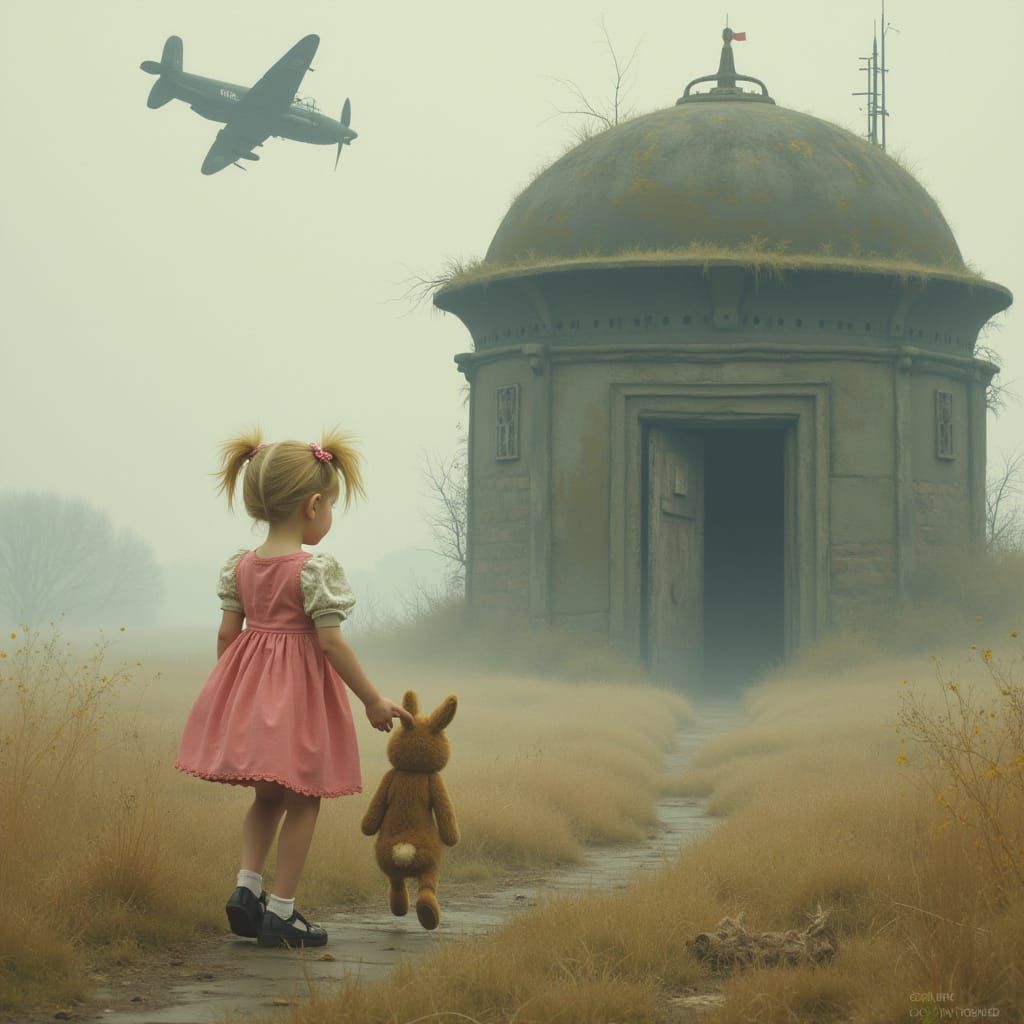 Girl Walks to Bunker in Atmospheric Digital Painting
