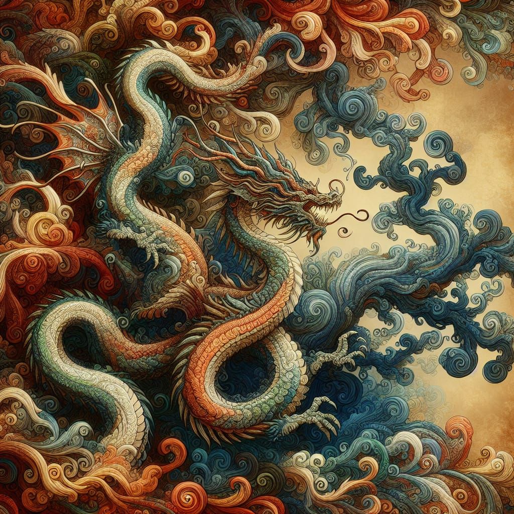 Abstract Dragon and Tree of Life in Matte Painting Style