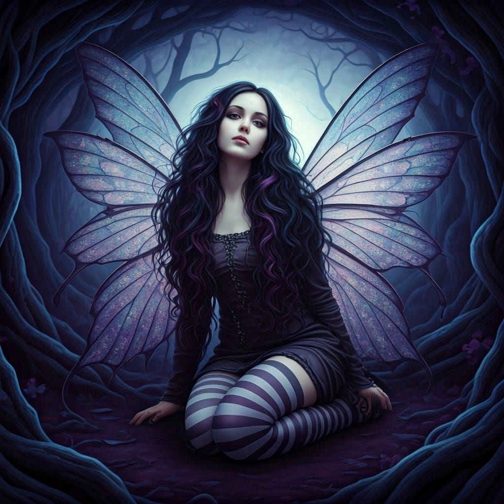 Gothic Fairy in Mystical Forest Art