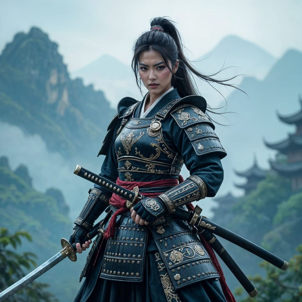 Epic Female Pirate Samurai in a Dramatic Cinematic Style