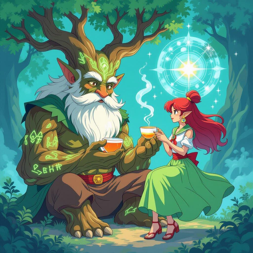 Treant and Sailor Jupiter Share Tea, Painterly Style