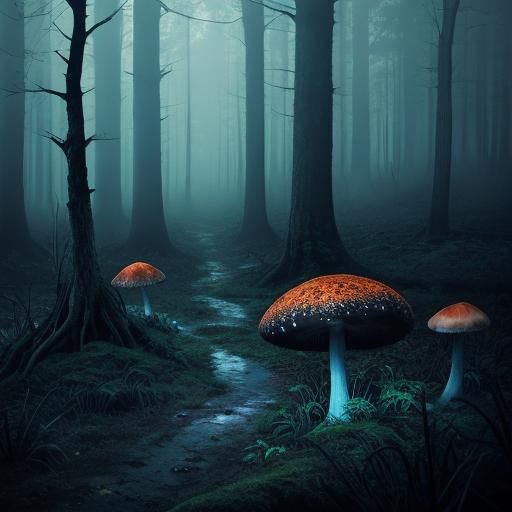 Eerie Dark Fantasy Forest Landscape at Dusk