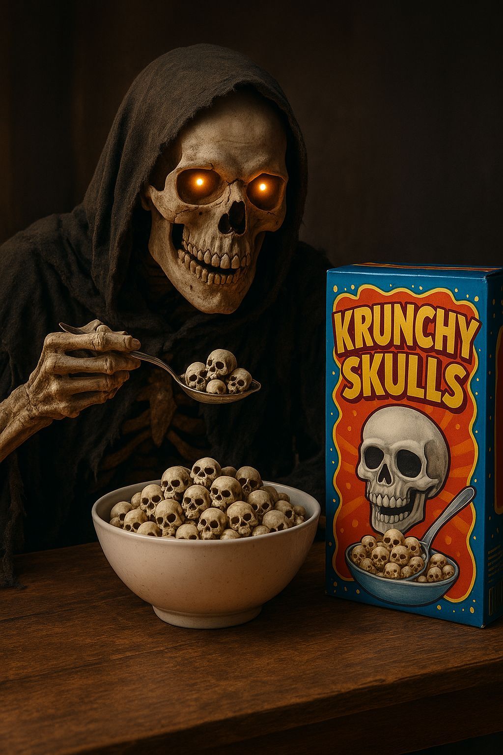 Skeleton Eats Krunchy Skulls Cereal