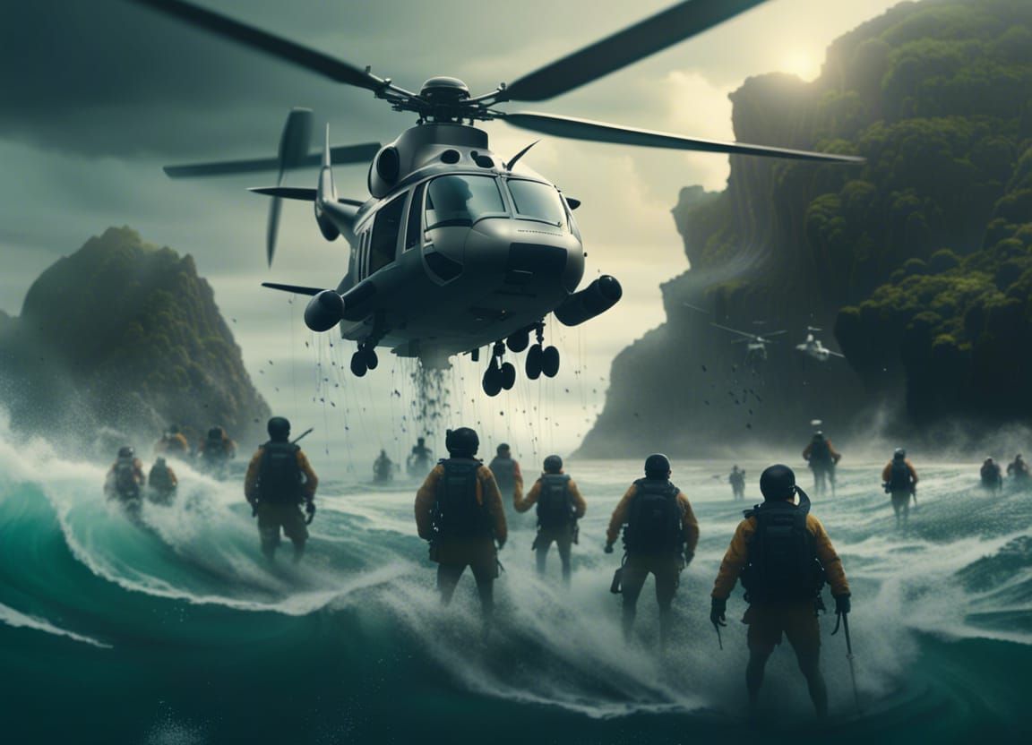 Helicopter Ocean Rescue: Dramatic Digital Matte Painting