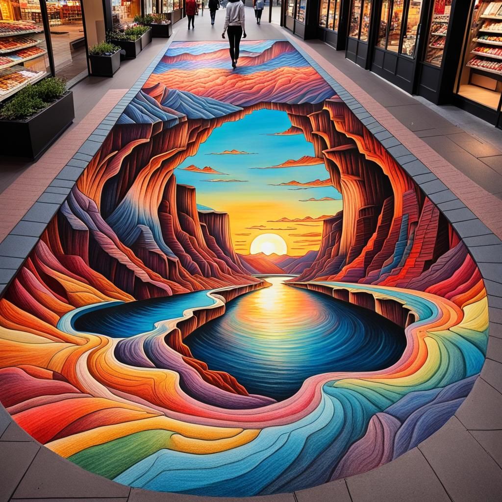 Chalk Artist Creates Canyon Sunset
