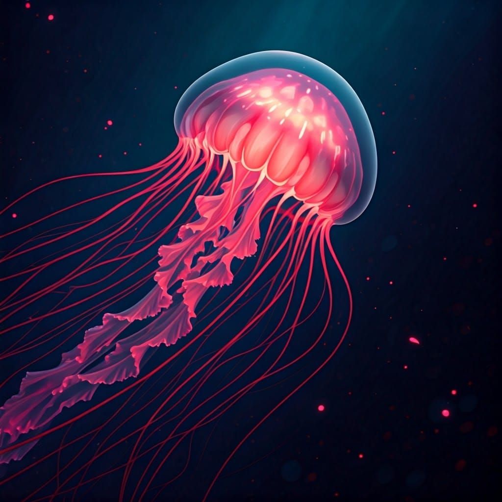 Bioluminescent Jellyfish in Deep Sea: Hyperrealistic Concept...
