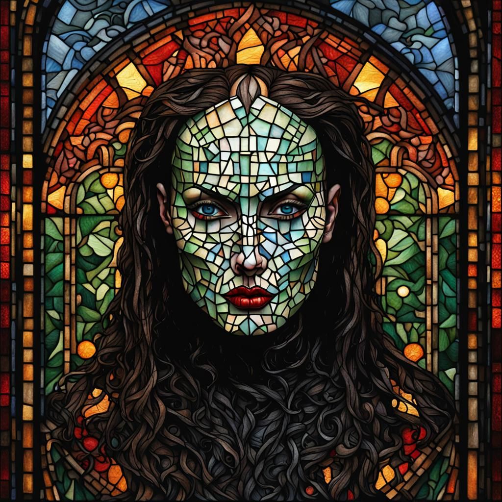 Angelina Jolie as Pinhead in Stained Glass