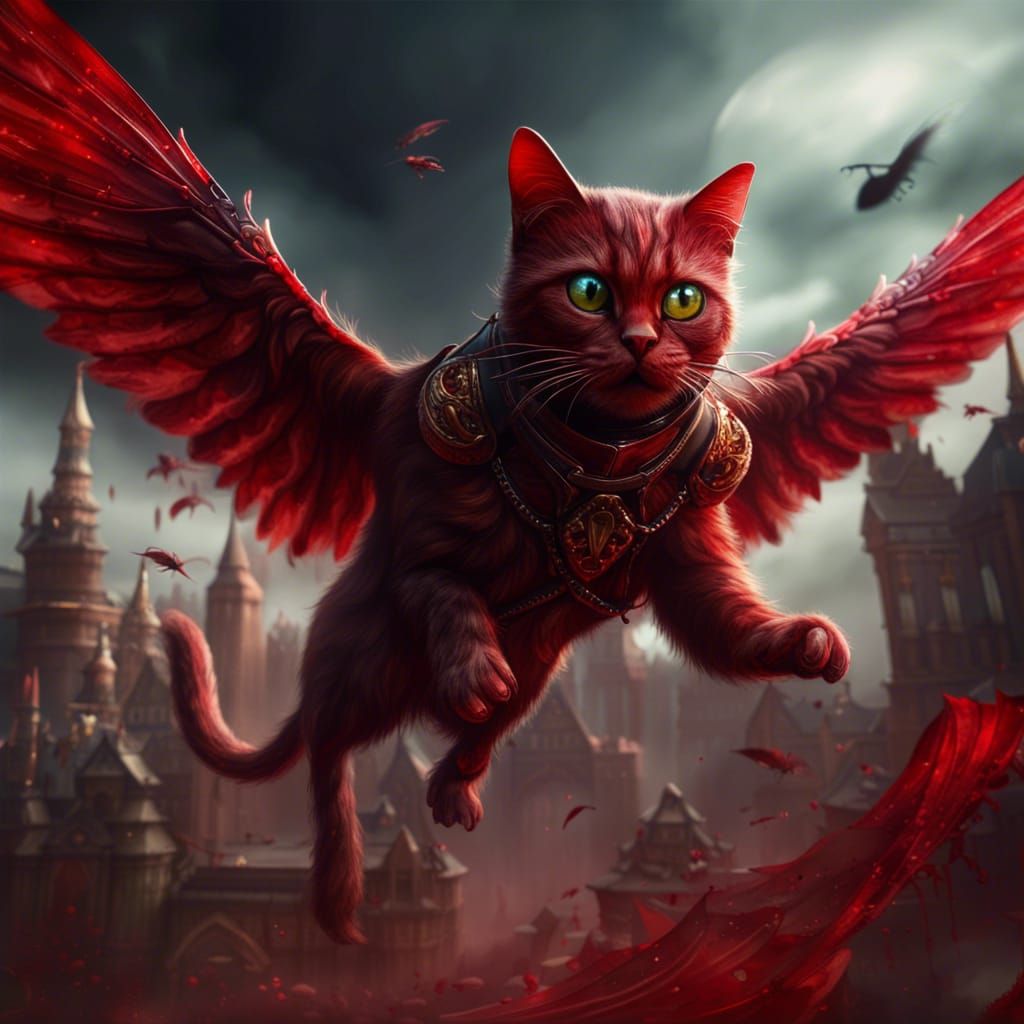 Four-Eyed Cat in Flight: Detailed Fantasy Art