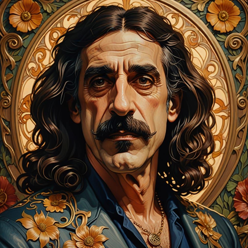 Frank Zappa Portrait in Botticelli Art Nouveau Style
