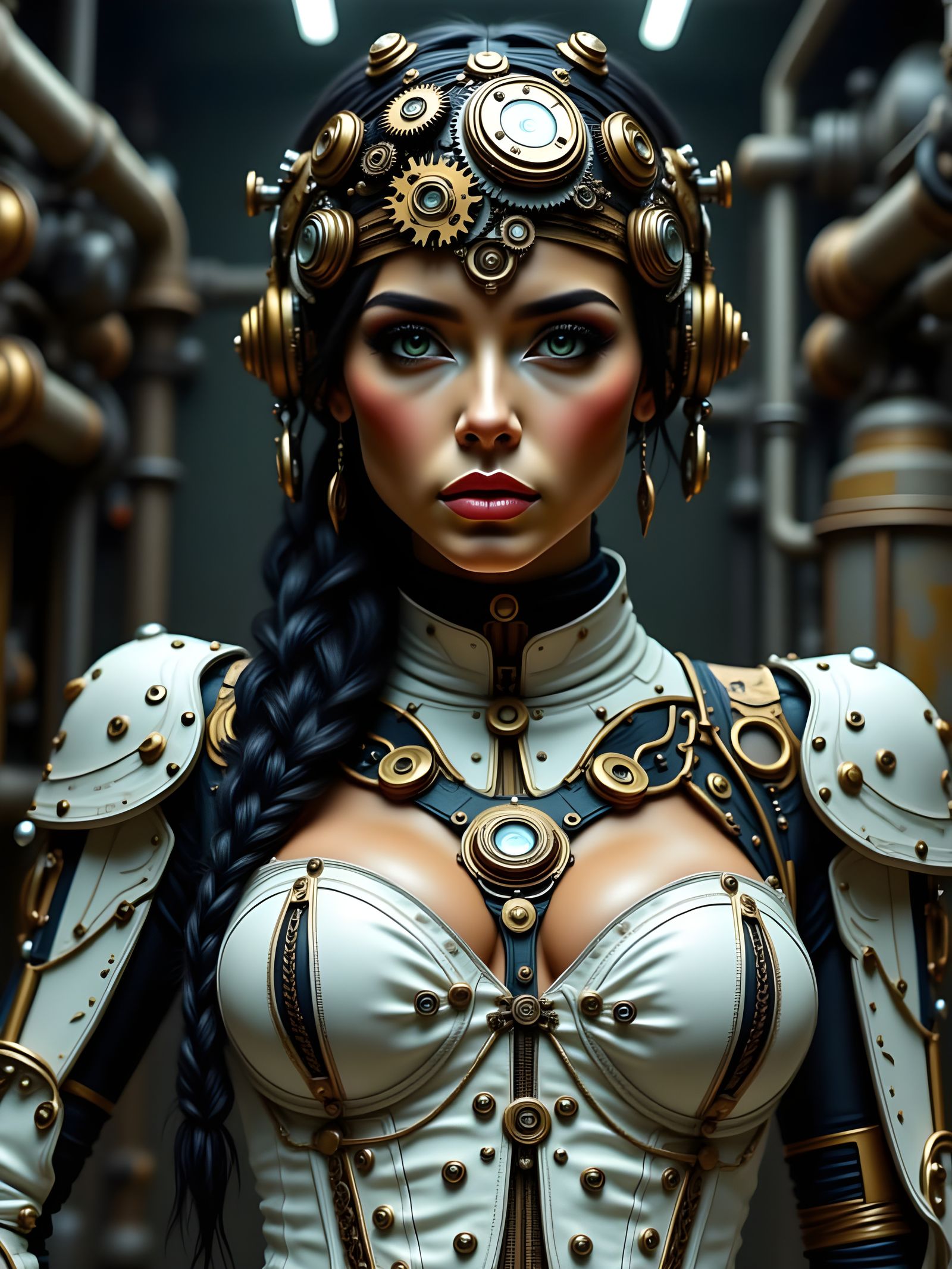 Steampunk Woman Portrait with Gears and Clockwork
