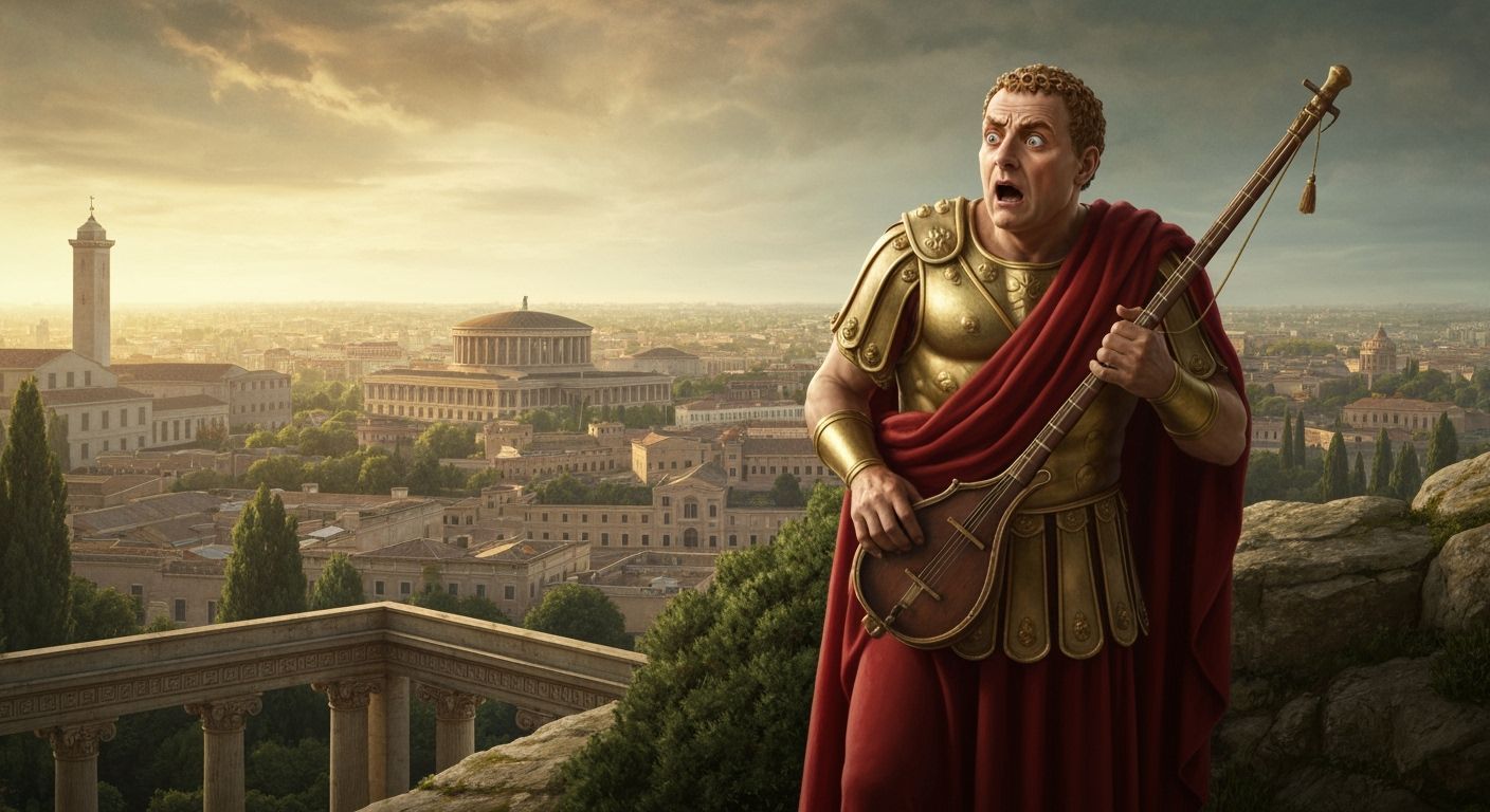 Shocked Emperor Nero Overlooking Rome, Digital Painting