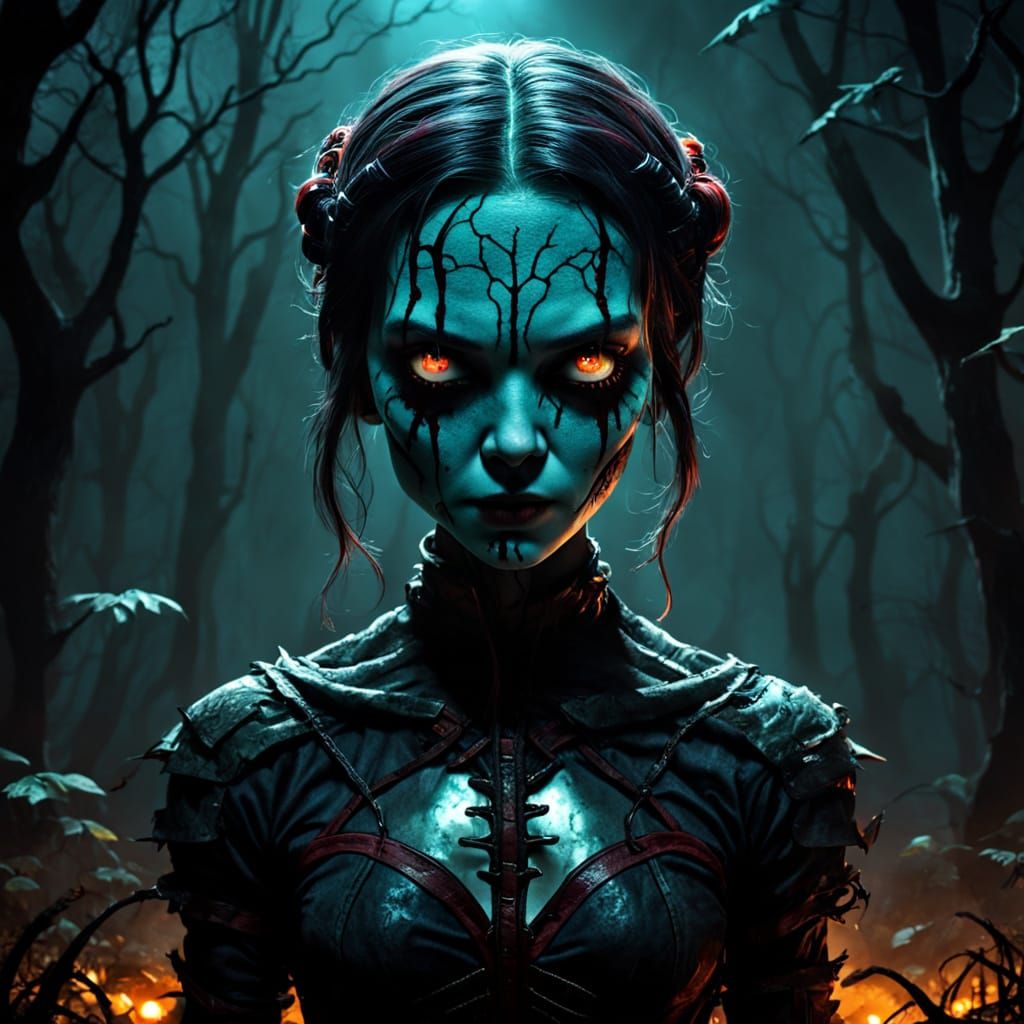 Dark Horror Scene with Vivid Backlighting