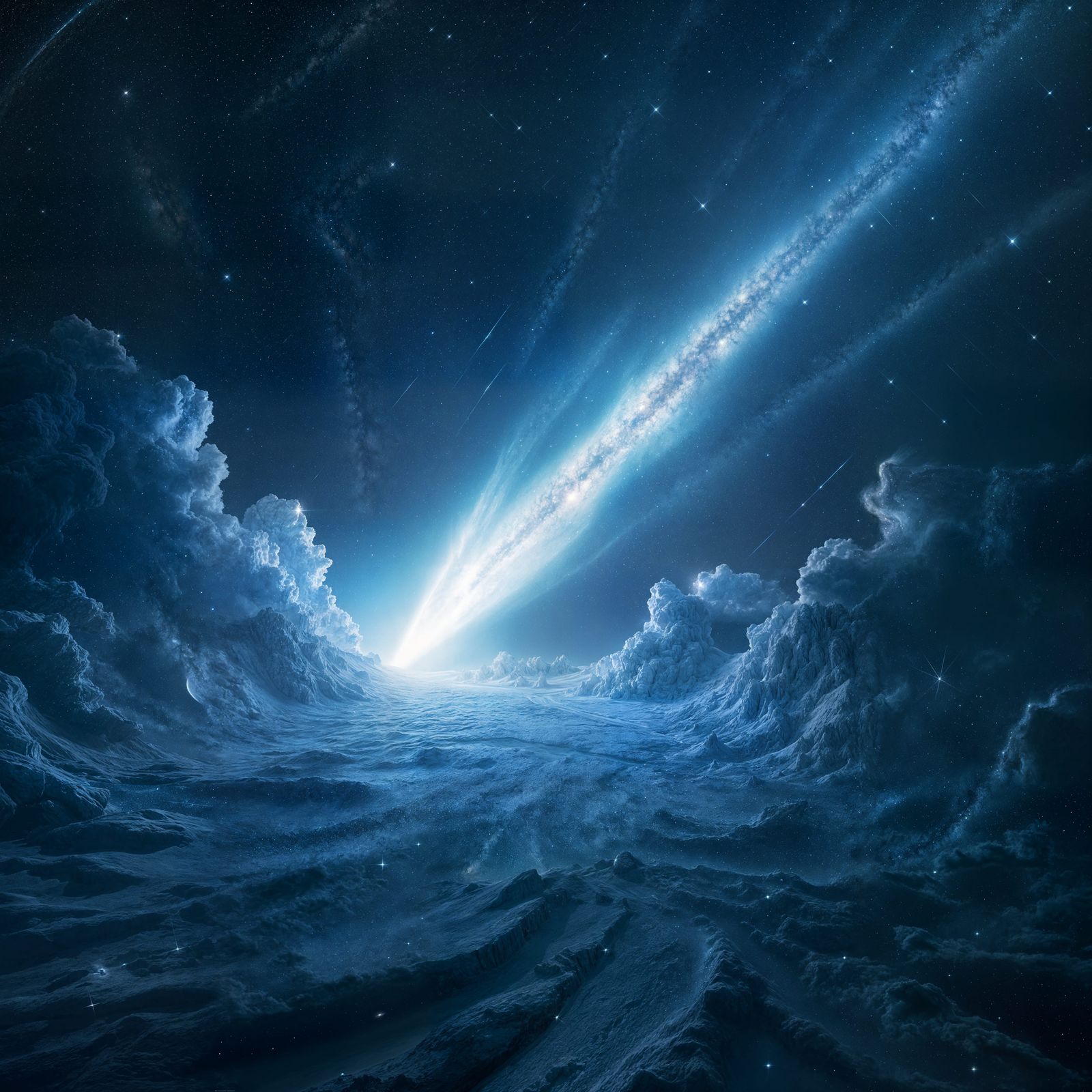 Icy Comet Sailing Through Starry Nebula