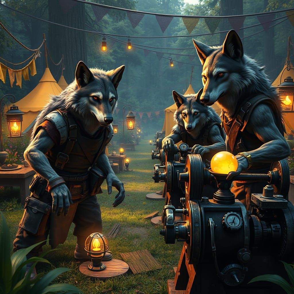 Fantastical Werewolves Craft Printing Presses in Vibrant Cha...