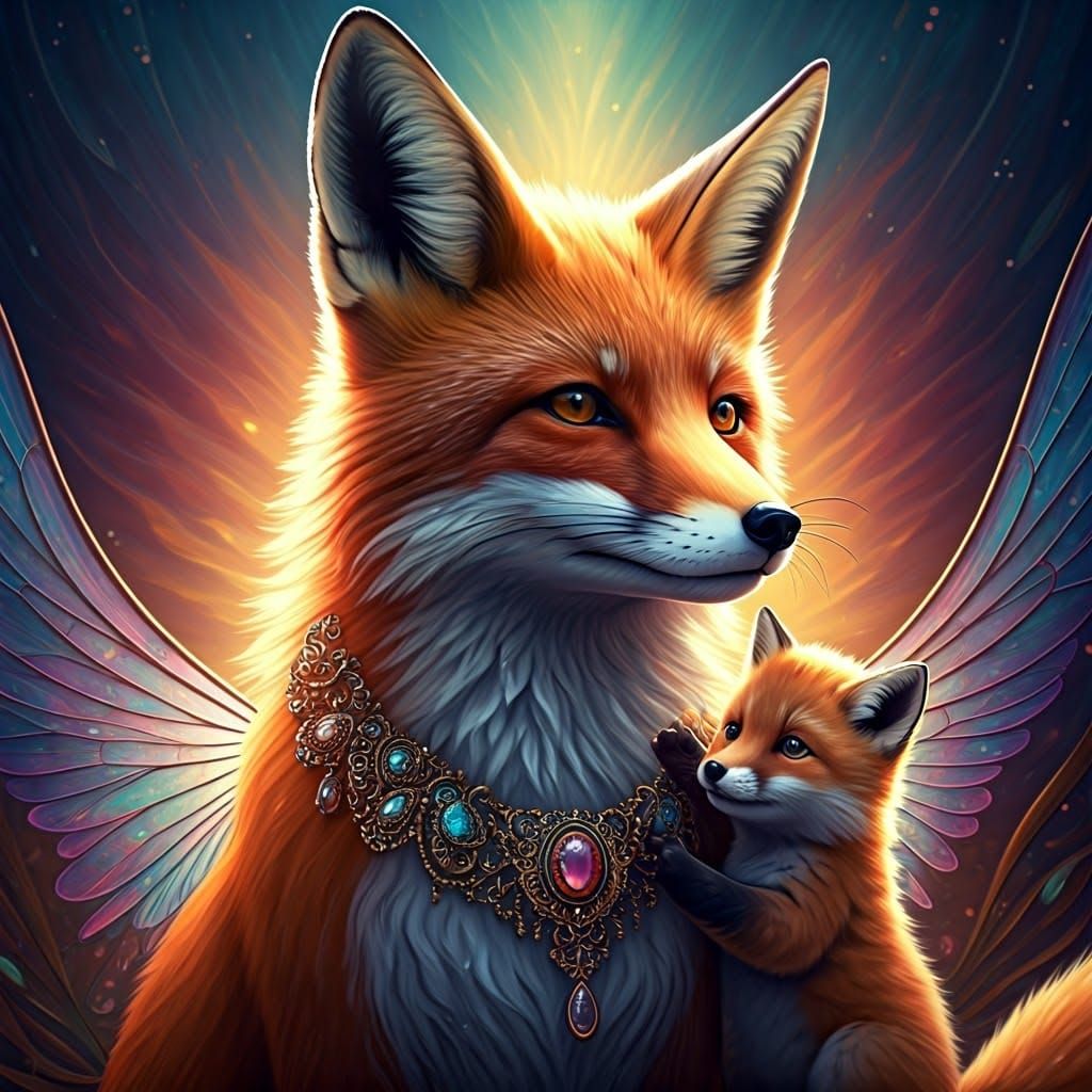 Fox with Wings and Gemstone Necklace