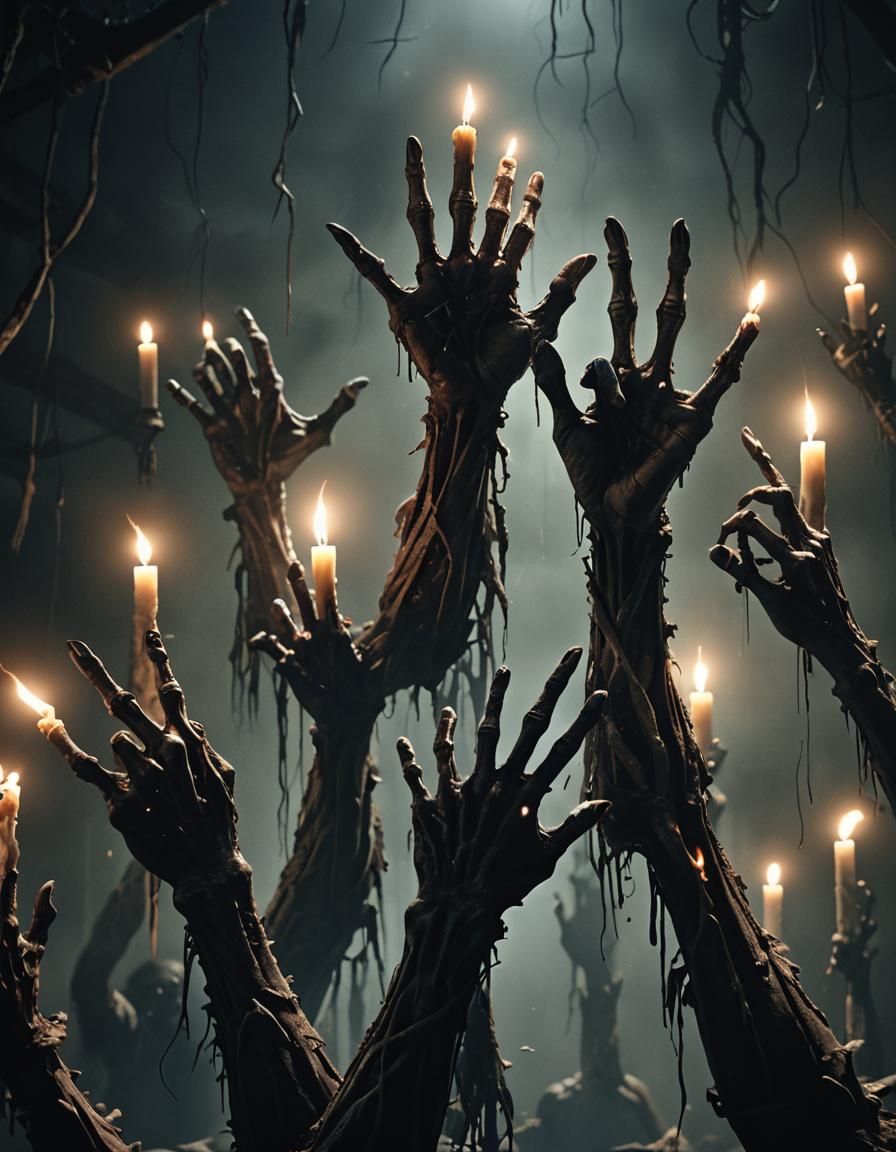 Creepy Zombie Arms Emerging from Darkness