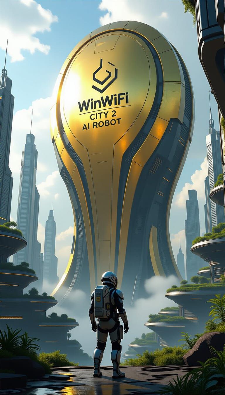 Explorer Gazing at a Cyberpunk Alien Metropolis