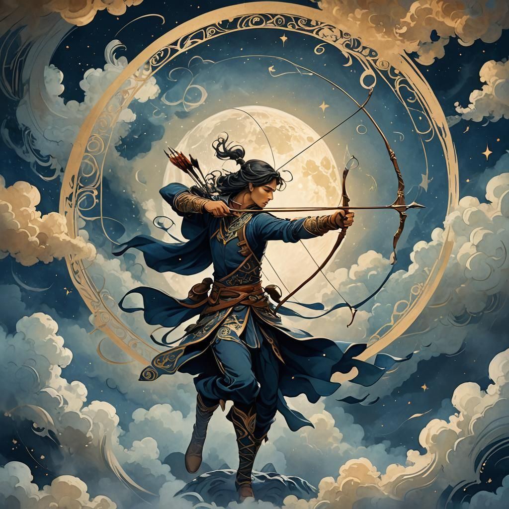 Mythical Archer in High Fantasy Calligraphy