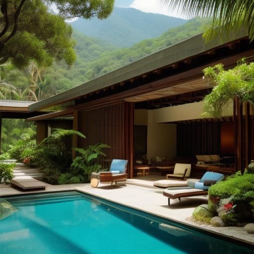 Acapulco House Interior with Plants and Fish Tanks