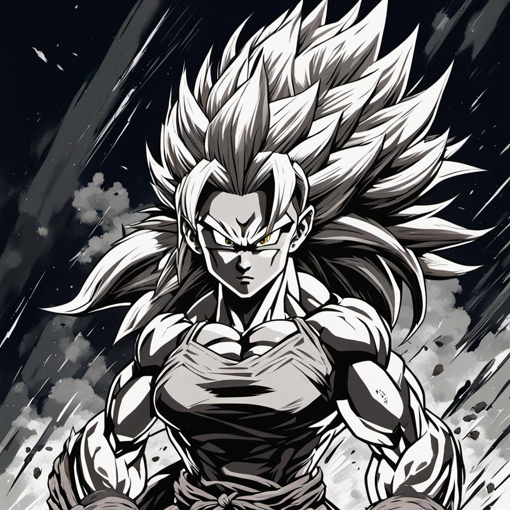 Powerful Super Saiyan Woman in 90s Anime Style