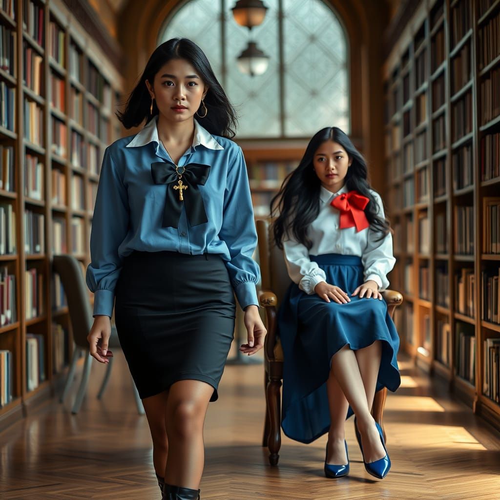 Korean and Indian Authors in Library, Hyperrealistic