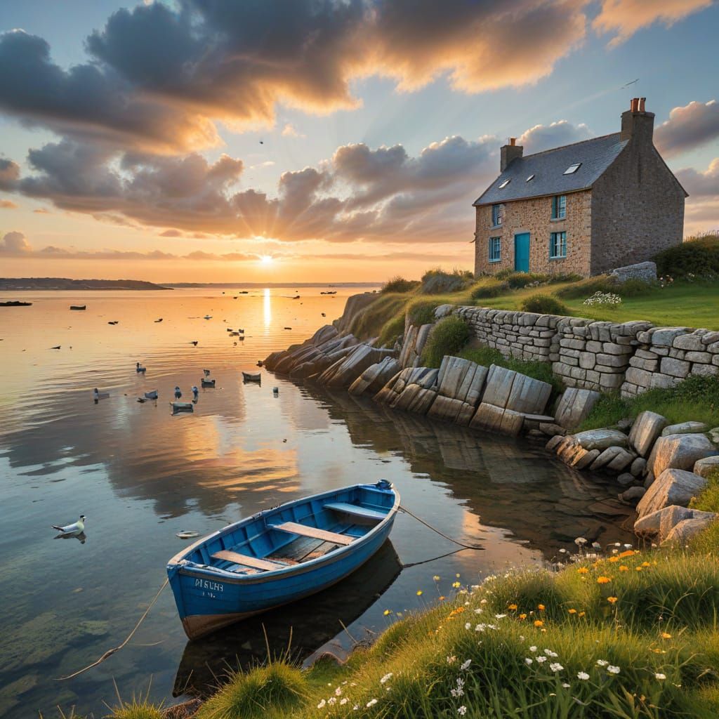 Traditional Stone House in Brittany's Coastal Landscape