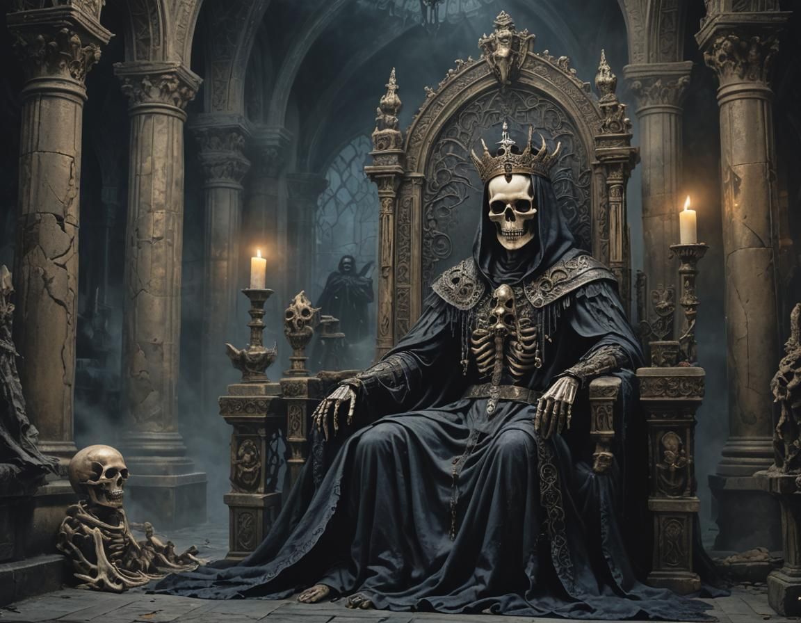 Gothic Skeletal King in Ancient Temple