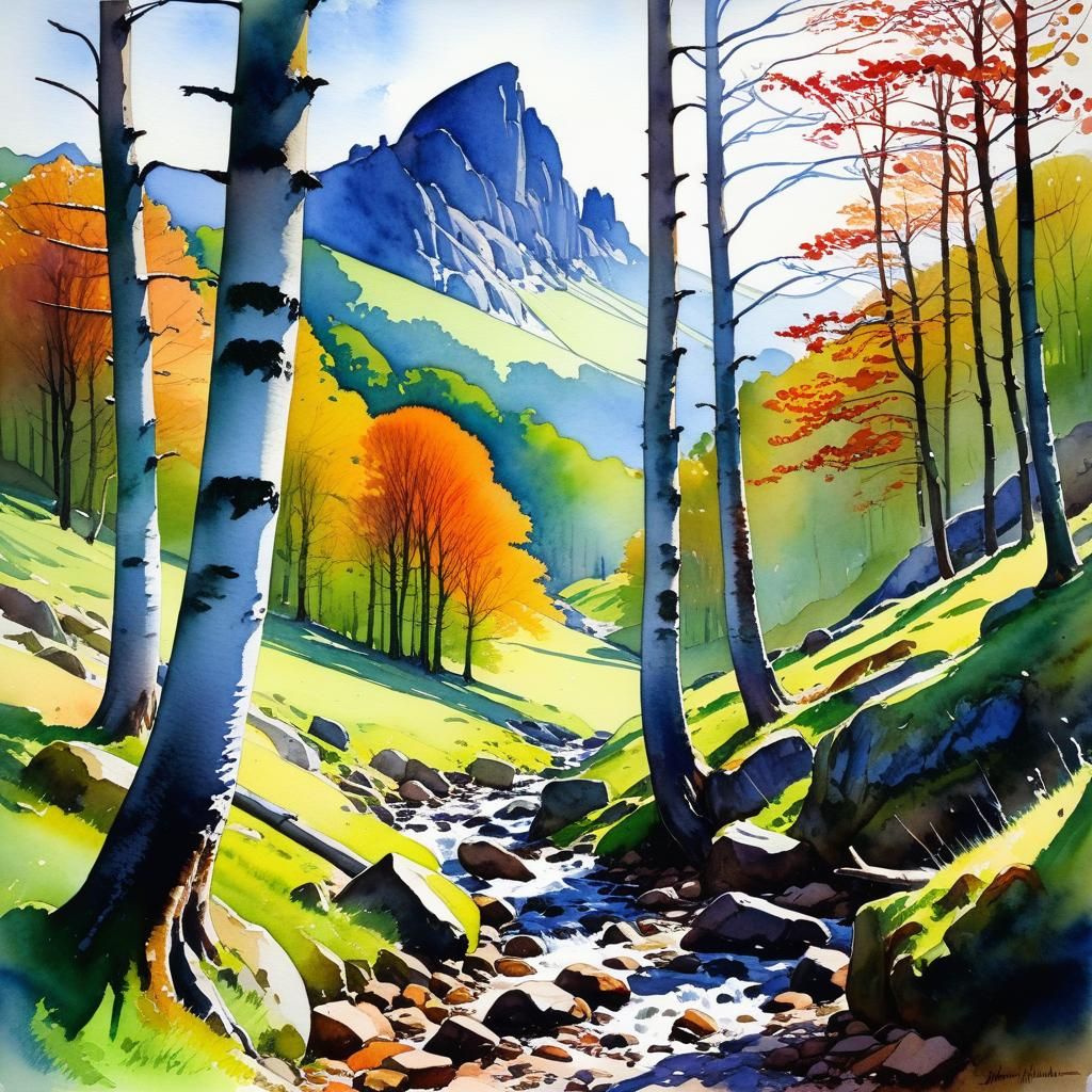 Elbsandsteingebirge Landscape in Waterhouse Style