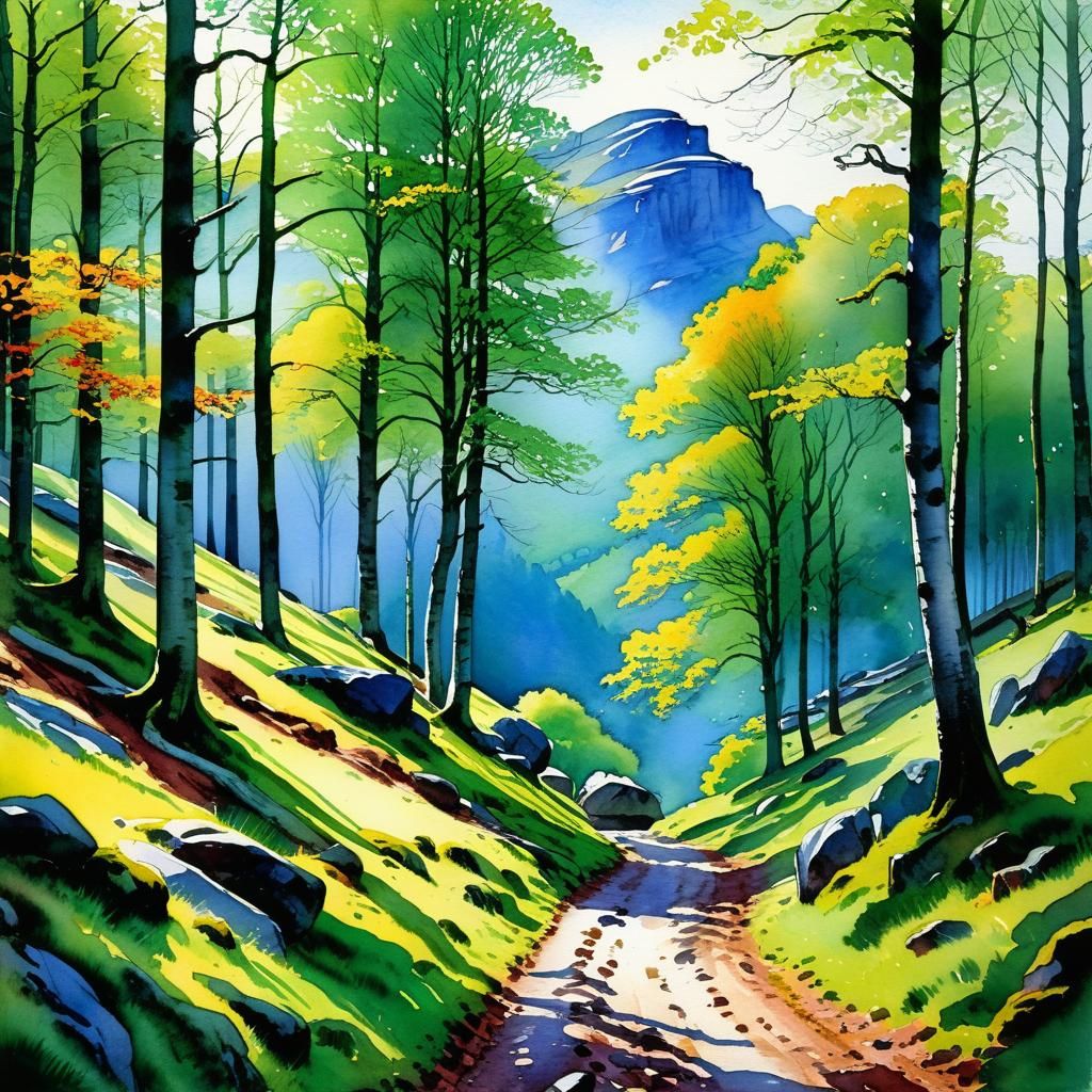 Elbsandsteingebirge Landscape in Waterhouse Style