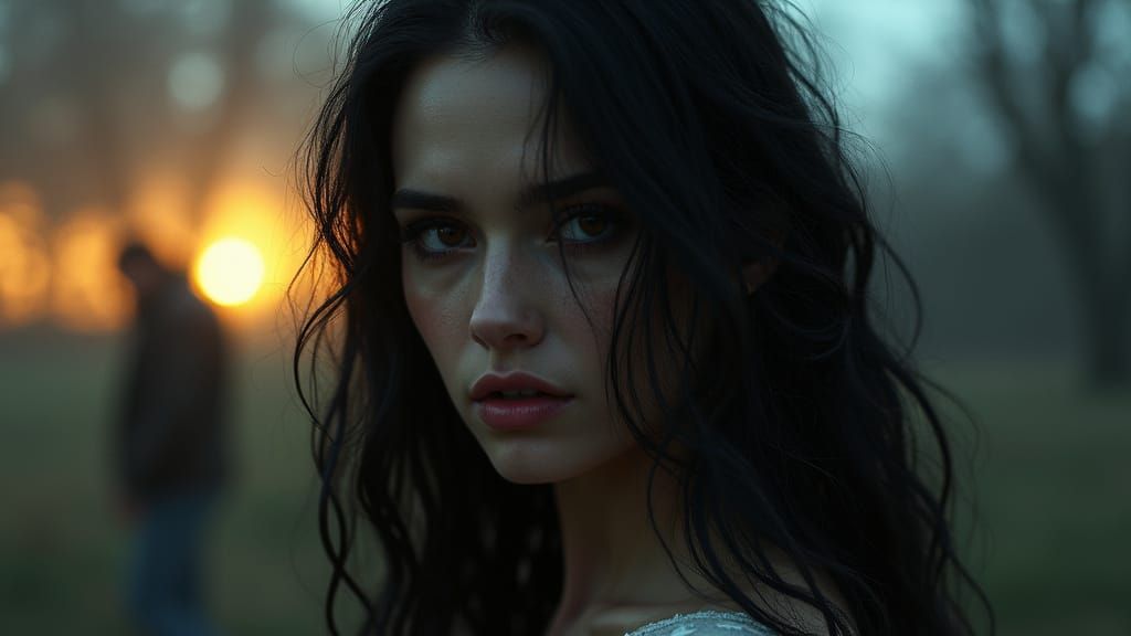 Mystical City Park at Dusk with Enchanting Lilith Figure