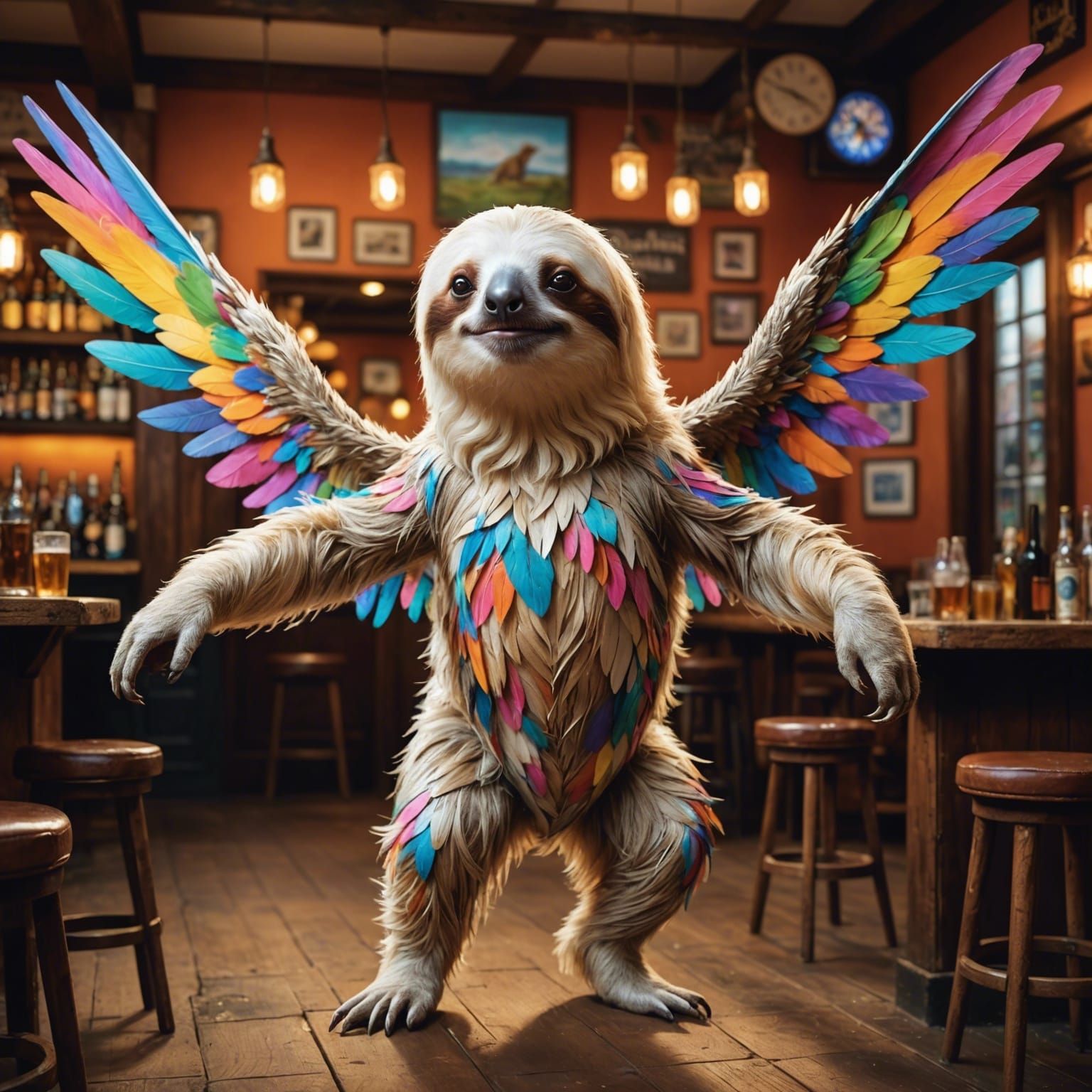 Albino Sloth Walks into Pub: Hyperrealistic Digital Art