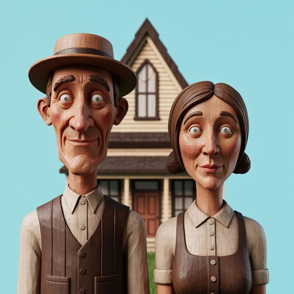 American Gothic Carvings in Comic Book Style