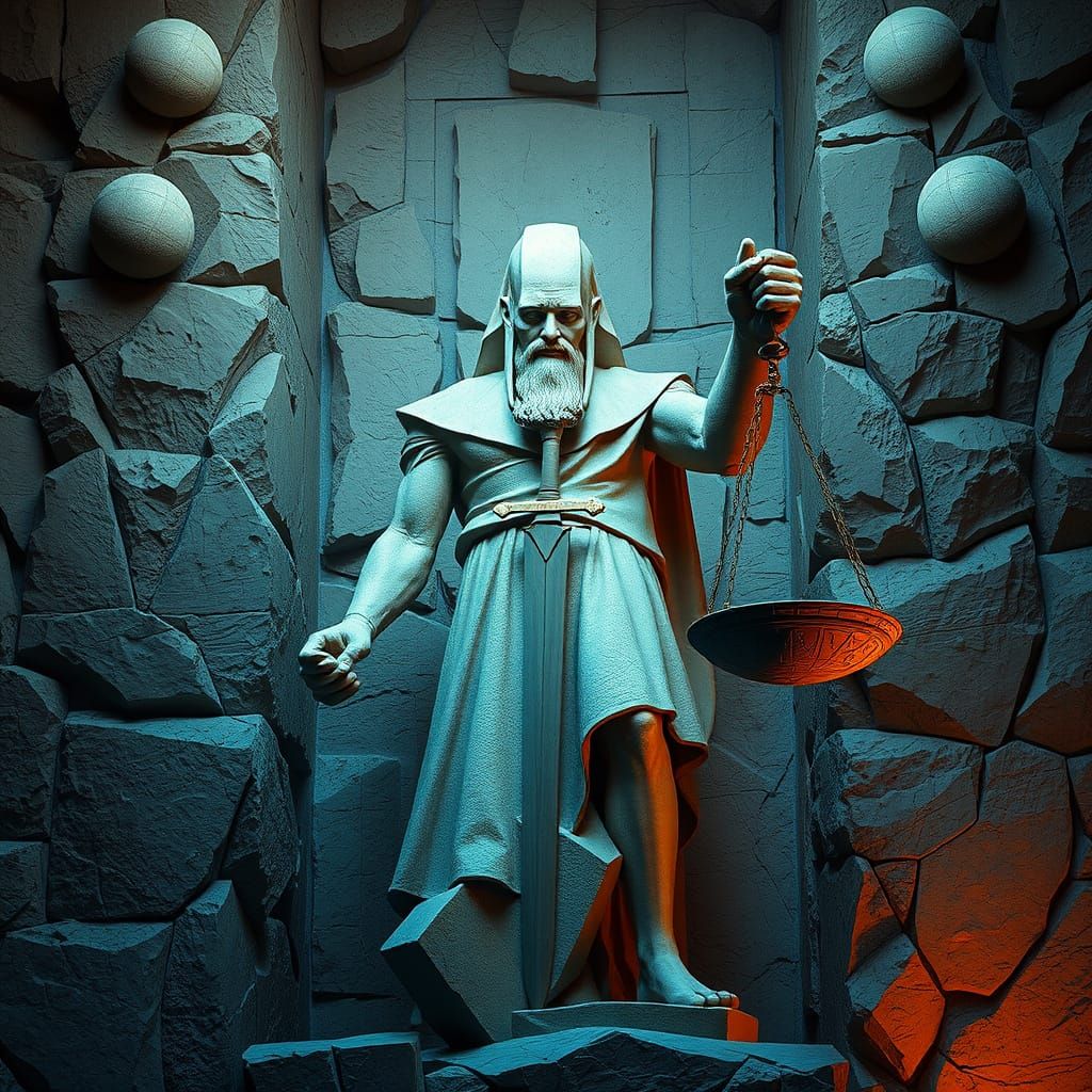 Thoth, the Tarot Figure of Balance, in Brutalist-Cubist Fusi...