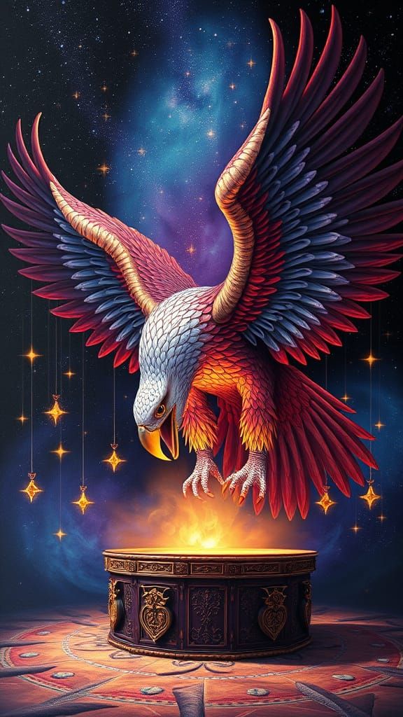 Mythical Eagle with a Mans Head at an Altar while Stars are ...