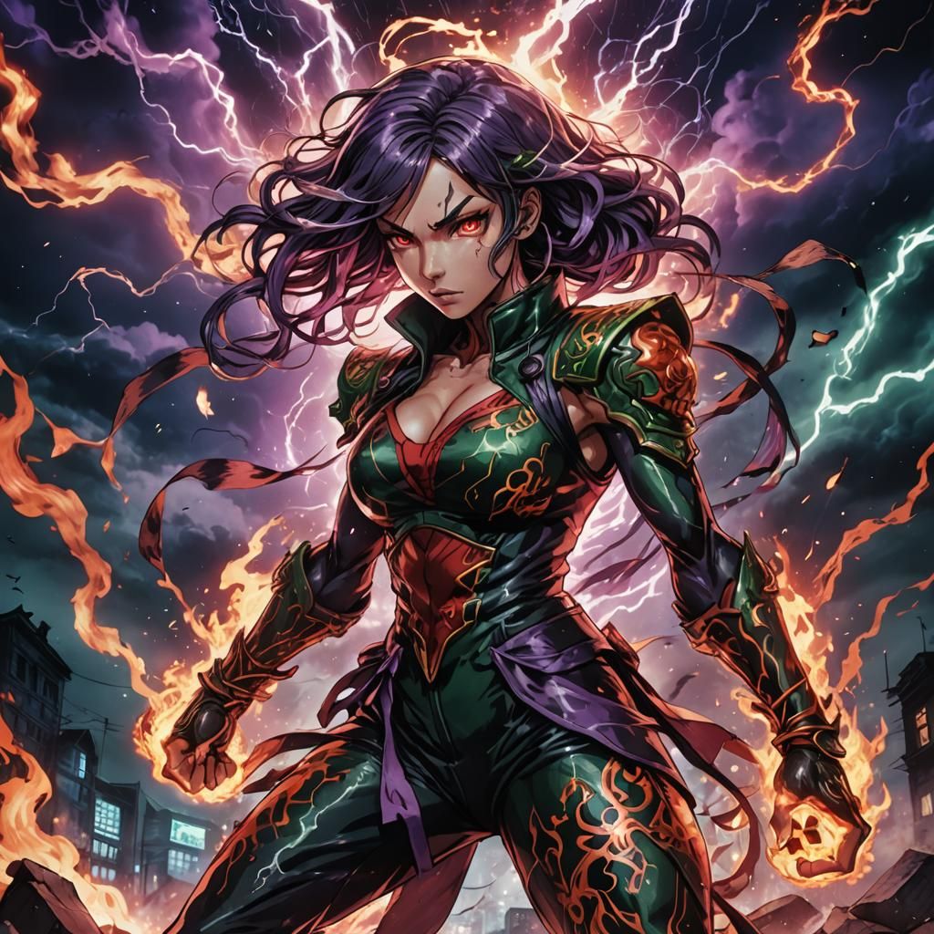 Eldritch Anime Girl Surrounded by Elements