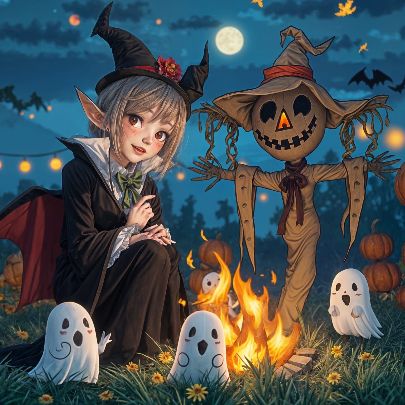 Vampire and Scarecrow Romance at Harvest Festival 3D Anime