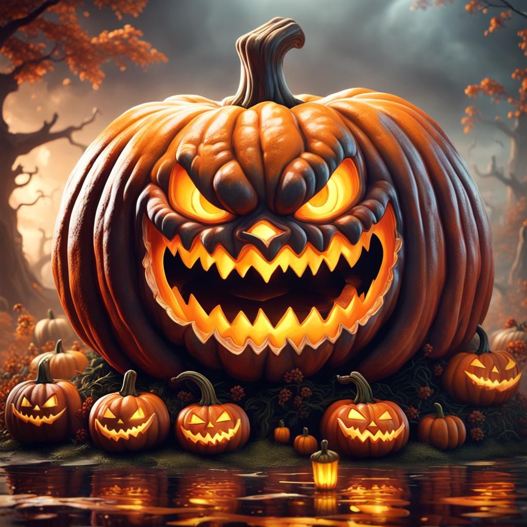 Grinning Cheshire Cat Halloween Pumpkin, Digital Art